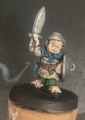 Essex Miniatures 28mm halfling swordsman front